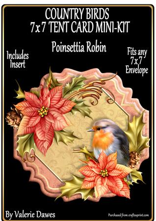 Country Birds 7x7 Tent Card Mini-kit - Robin & Poinsettias