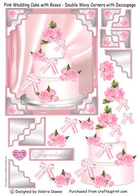 Pink Rose Wedding Cake-double Wavy Corners with Decoupage