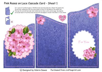 Pink Roses on Lace Cascade Card - Sheet 1