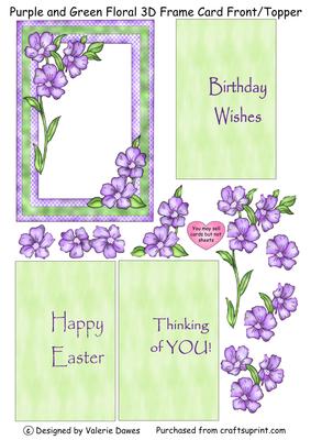 Purple & Green Floral 3D Frame Card Front/topper