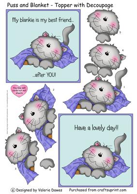 Puss and Blankie - Square Birthday Card Front/topper