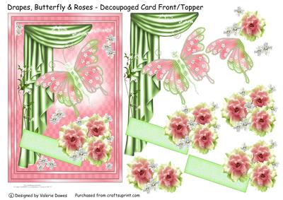 Drapes, Butterfly & Roses - Decoupaged Card Front/topper