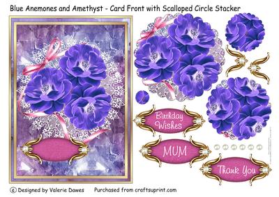 Blue Anemones & Amethyst - Card Front with Scalloped Stacker