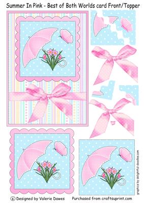 Summer in Pink - Card Front with Wavy Corners and Decoupage