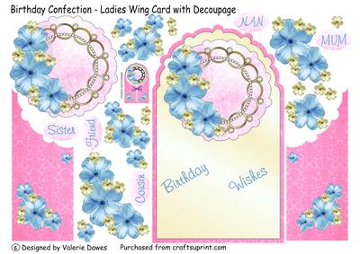 Birthday Confection - Ladies Wing Card with Decoupage