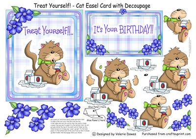 Treat Yourself! - Cat Easel Card with Decoupage