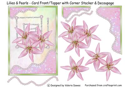 Lilies & Pearls-card Front with Stacker & Decoupage