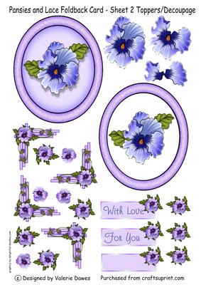 Pansies & Lace Foldback Card - Sheet 2 Toppers/decoupage