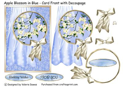 Apple Blossom in Blue - Card Front with Decoupage