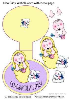 New Baby Wobble Card with Decoupage