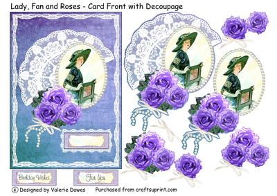 Lady, Fan and Roses - Card Front with Decoupage