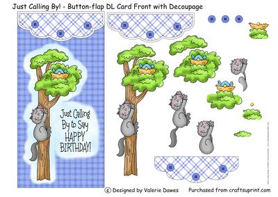 Just Calling By! - Button-flap Card Front with Decoupage