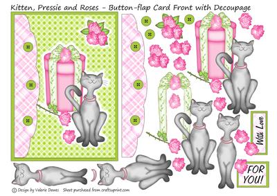 Kitten, Pressie and Roses - Button-flap Card Front