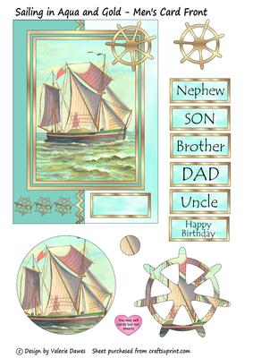 Sailing in Aqua and Gold - Mens Card Front