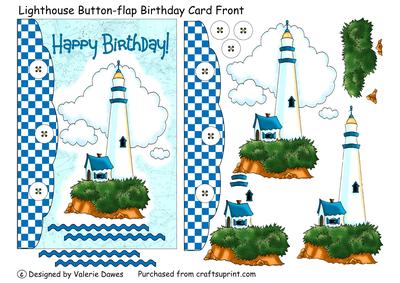 Lighthouse Button-flap Birthday Card Front