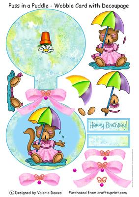 Puss in a Puddle - Wobble Card with Decoupage