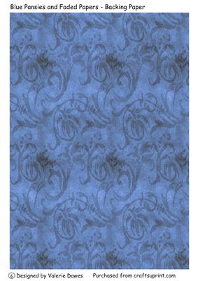 Blue Pansies and Faded Papers - Backing Paper