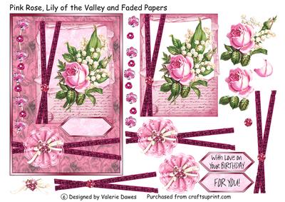 Pink Rose, Lily of the Valley and Faded Papers
