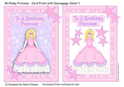 Birthday Princess - Card Front with Decoupage Sheet 1