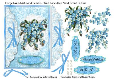 Forget-me-nots & Pearls - Tied Lace-flap Card Front in Blue