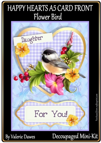 HAPPY HEARTS A5 CARD FRONT Mini-Kit FLOWER BIRD