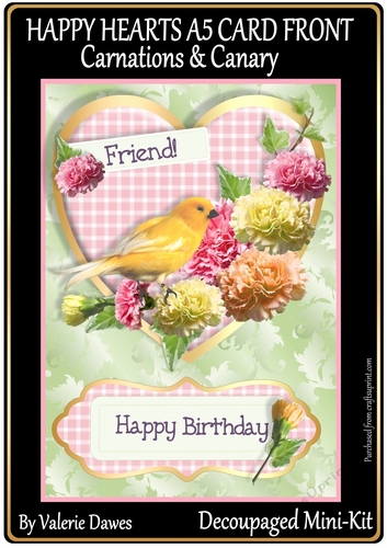 HAPPY HEARTS A5 CARD FRONT Mini-Kit CARNATIONS & CANARY