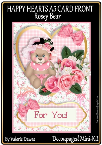HAPPY HEARTS A5 CARD FRONT Mini-Kit ROSEY BEAR