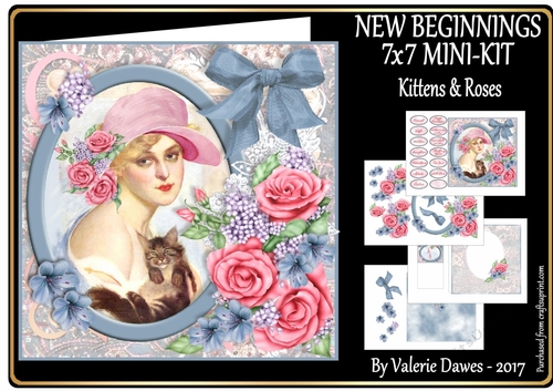 NEW BEGINNINGS - 7x7 Card Front Mini-Kit  - KITTENS & ROSES