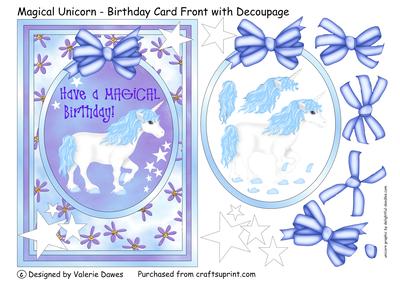 Magical Unicorn - Birthday Card Front with Decoupage