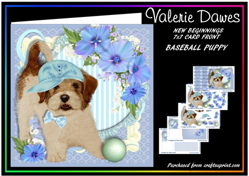 NEW BEGINNINGS - 7x7 Card Front Mini-Kit  - BASEBALL PUPPY