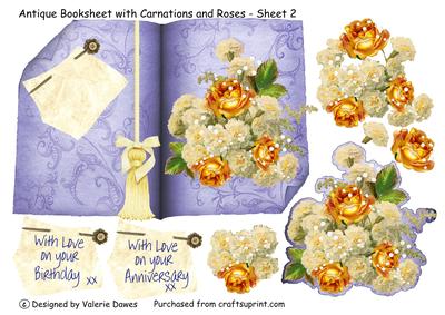 Antique Booksheet with Carnations and Golden Roses - Sheet 2