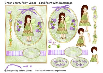 Green Charm Fairy Cameo - Card Front with Decoupage