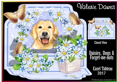 Easel Tableau - Daisies, Dogs and Forget-me-nots