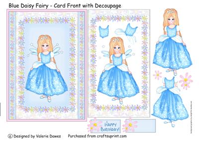 Blue Daisy Fairy - Card Front with Decoupage