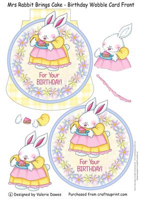 Mrs Rabbit Brings Cake - Wobble Card Front