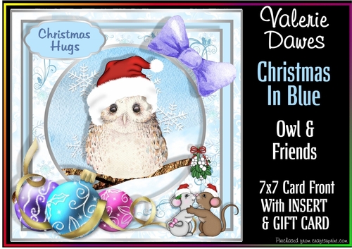 Christmas In Blue 7x7 Card Front - OWL & FRIENDS