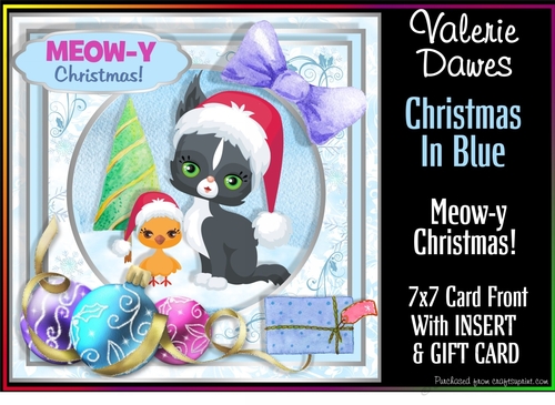 Christmas In Blue 7x7 Card Front - MEOW-Y CHRISTMAS!