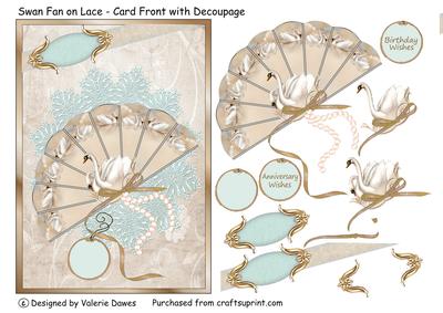 Swan Fan on Lace - Carrd Front with Decoupage