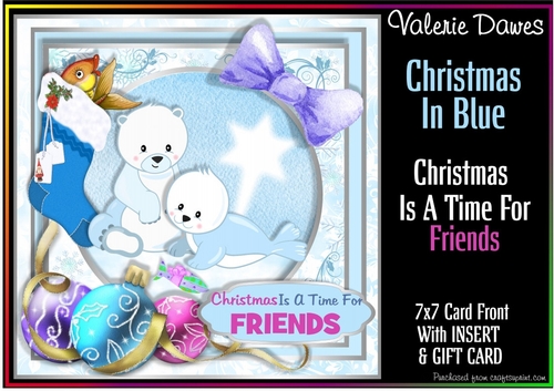 Christmas In Blue 7x7 Card Front - Christmas Is A Time For Friends