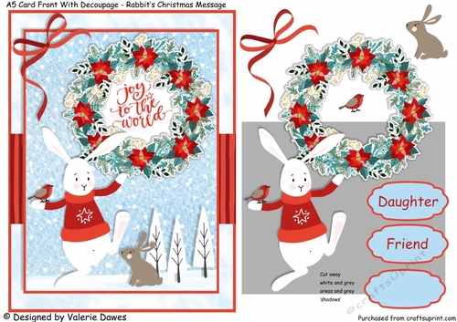 A5 Card Front With Decoupage - Rabbits Christmas Message