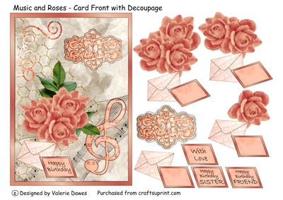 Music and Roses - Card Front with Decoupage