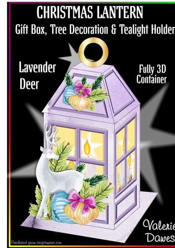 CHRISTMAS LANTERN - Gift, Box, Tree Decoration & Tea-light Holder - Lavender Deer