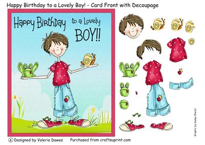 Happy Birthday to a Lovely Boy - Card Front with Decoupage