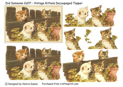 Did Someone Call?1 - Vintage Kittens Decoupaged Topper