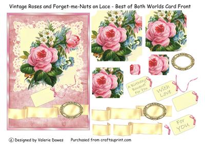 Vintage Roses and Forget-me-nots on Lace-best of Both Worlds