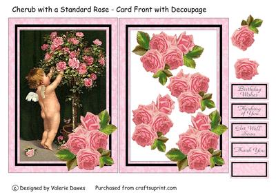 Cherub with a Standard Rose - Card Front with Decoupage
