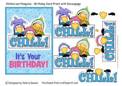 Chilled-out Penguins - Birthday Card Front with Decoupage