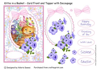 Kittie in a Basket - Card Front with Decoupage