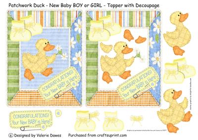 Patchwork Duck - New Baby Boy or Girl Topper with Decoupage