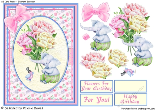 Elephant Bouquet - A5 Card Front